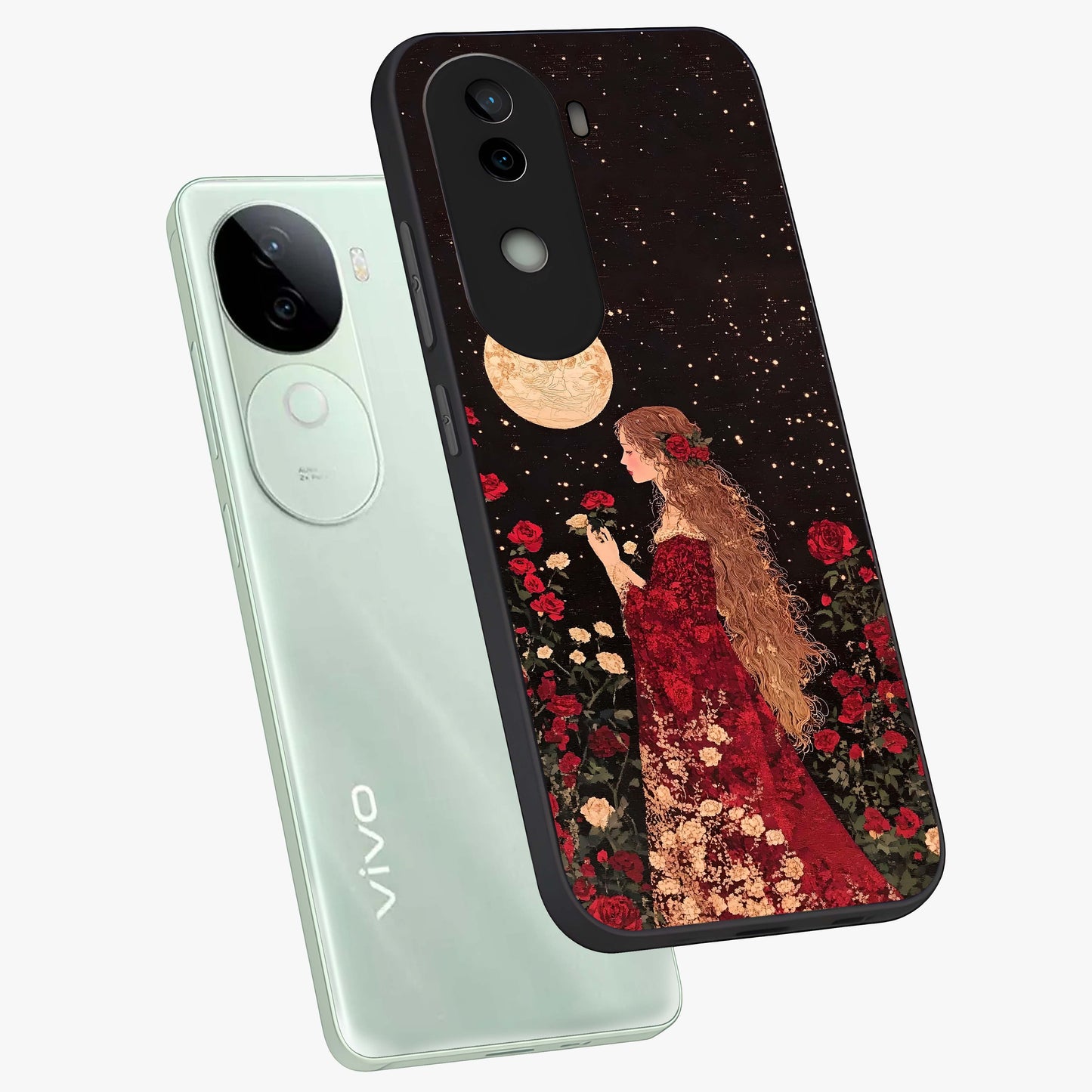 Crimson Dreams Glass Case displayed in angled mockup highlighting soft crimson aesthetic design with artistic theme.