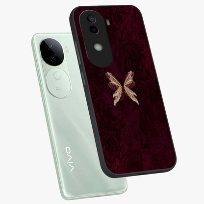 Crimson Fade Butterfly Glass Case displayed in angled mockup highlighting elegant butterfly design with crimson gradient aesthetic.