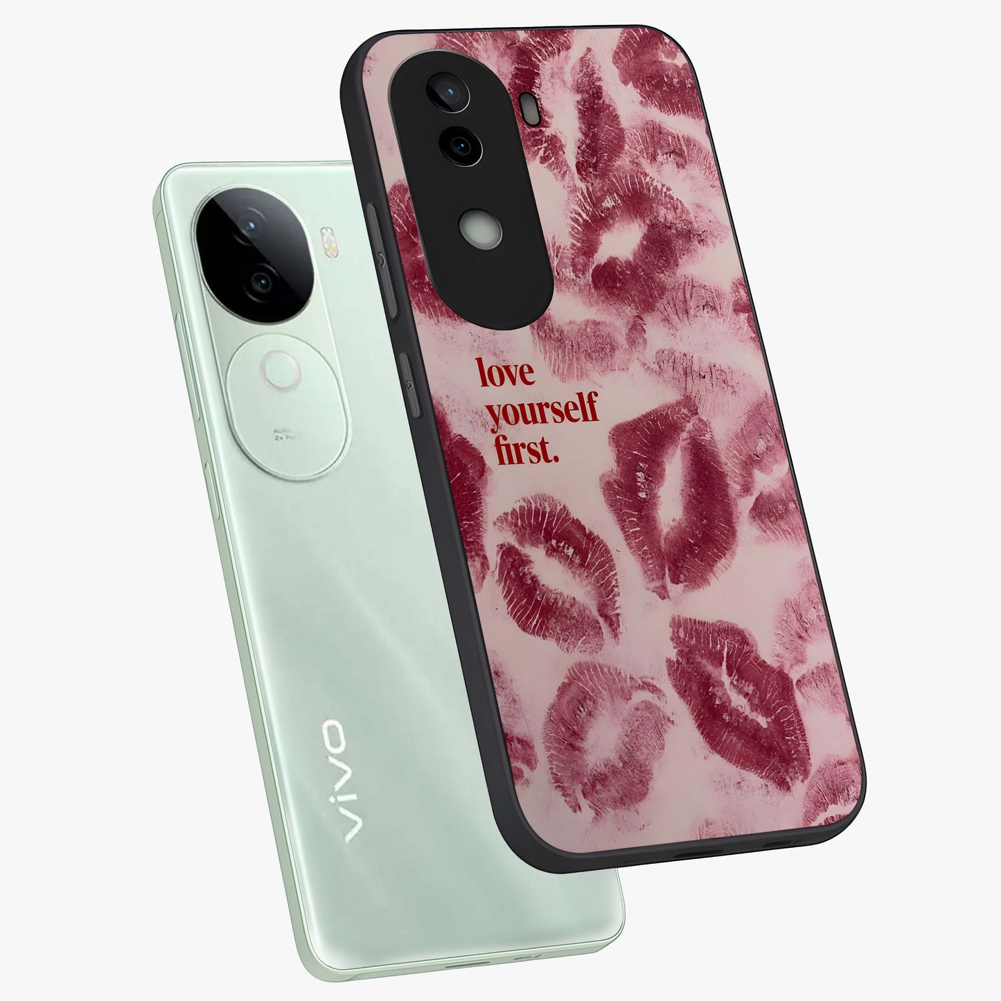 Crimson Kiss Love Glass Case displayed in angled mockup highlighting bold love inspired design with modern aesthetic style.