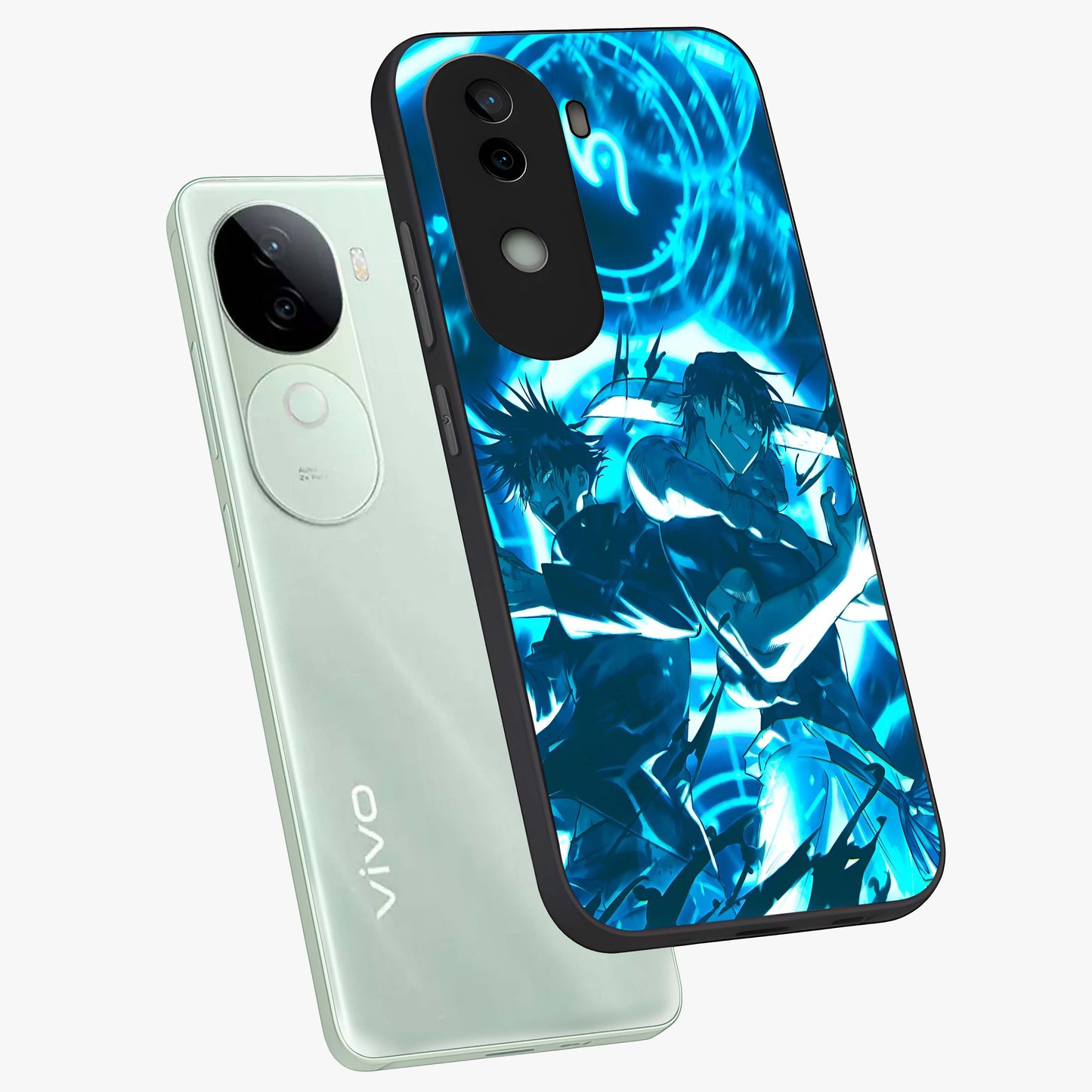 Cursed Energy Clash Glass Case displayed in angled mockup highlighting powerful battle inspired graphic with anime style aesthetic.