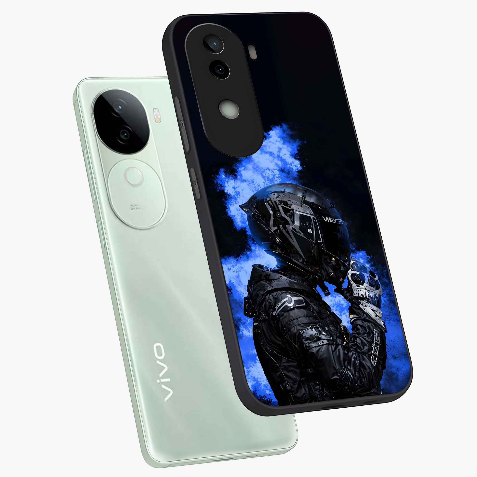 Cyber Sentinel Protocol Glass Case displayed in angled mockup highlighting digital cyber design with sci-fi aesthetic style.