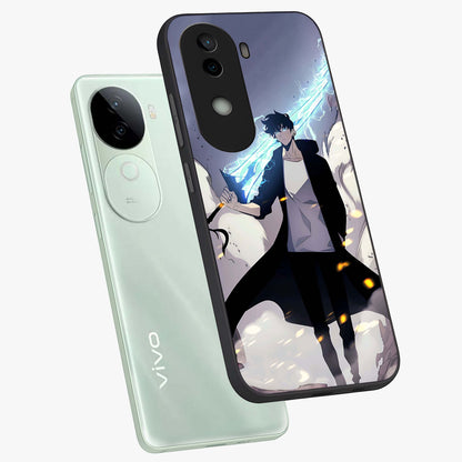 Dark Lightning Anime Warrior Glass Case displayed in angled mockup highlighting powerful lightning themed anime illustration.