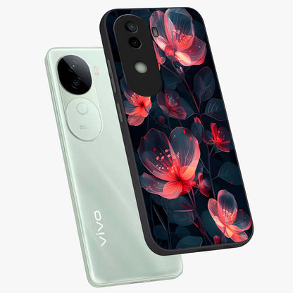 Dark Shade of Flower Glass Case displayed in angled mockup highlighting moody floral illustration with aesthetic dark tones.