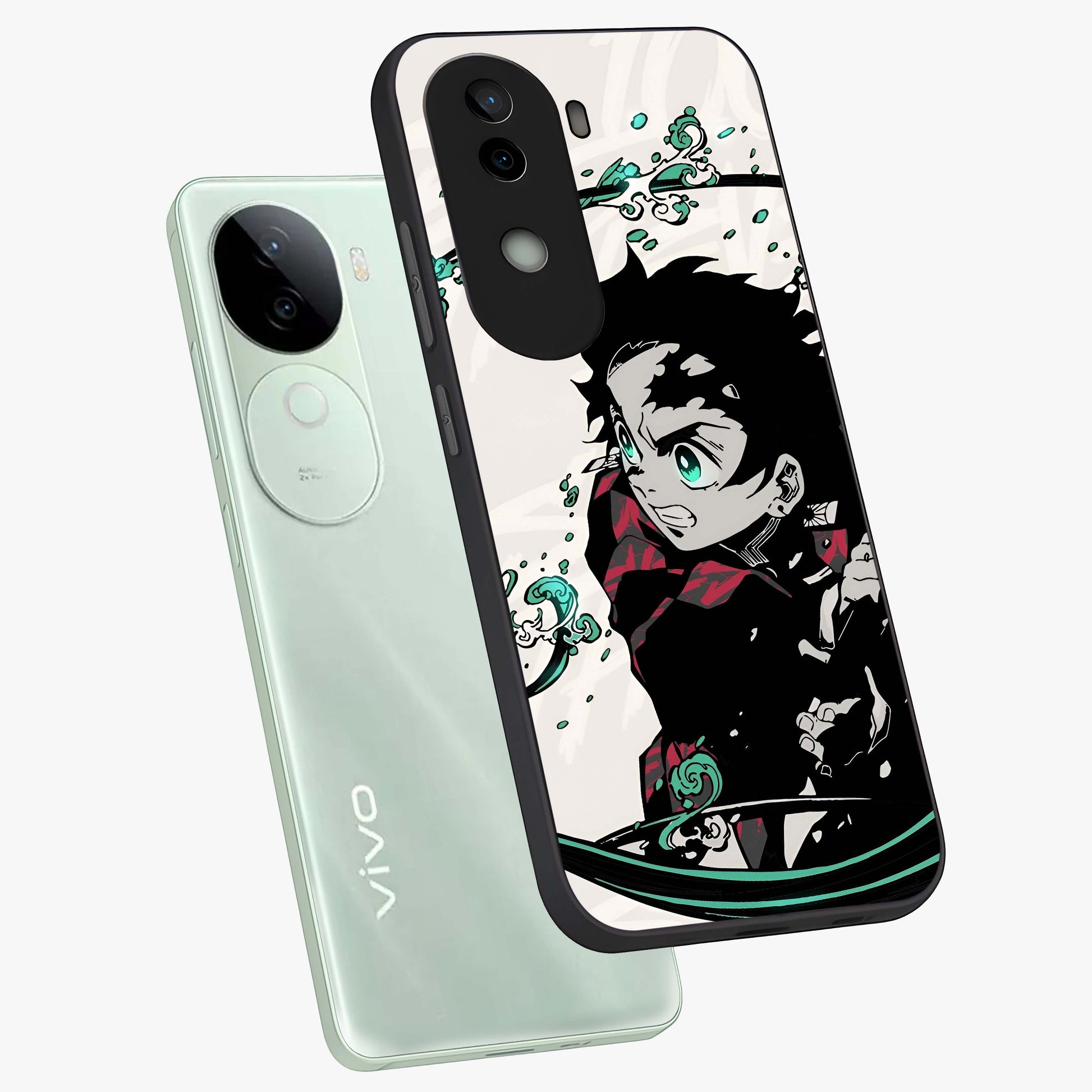 Demon Slayer Glass Case displayed in angled mockup highlighting dramatic anime character design with action aesthetic.