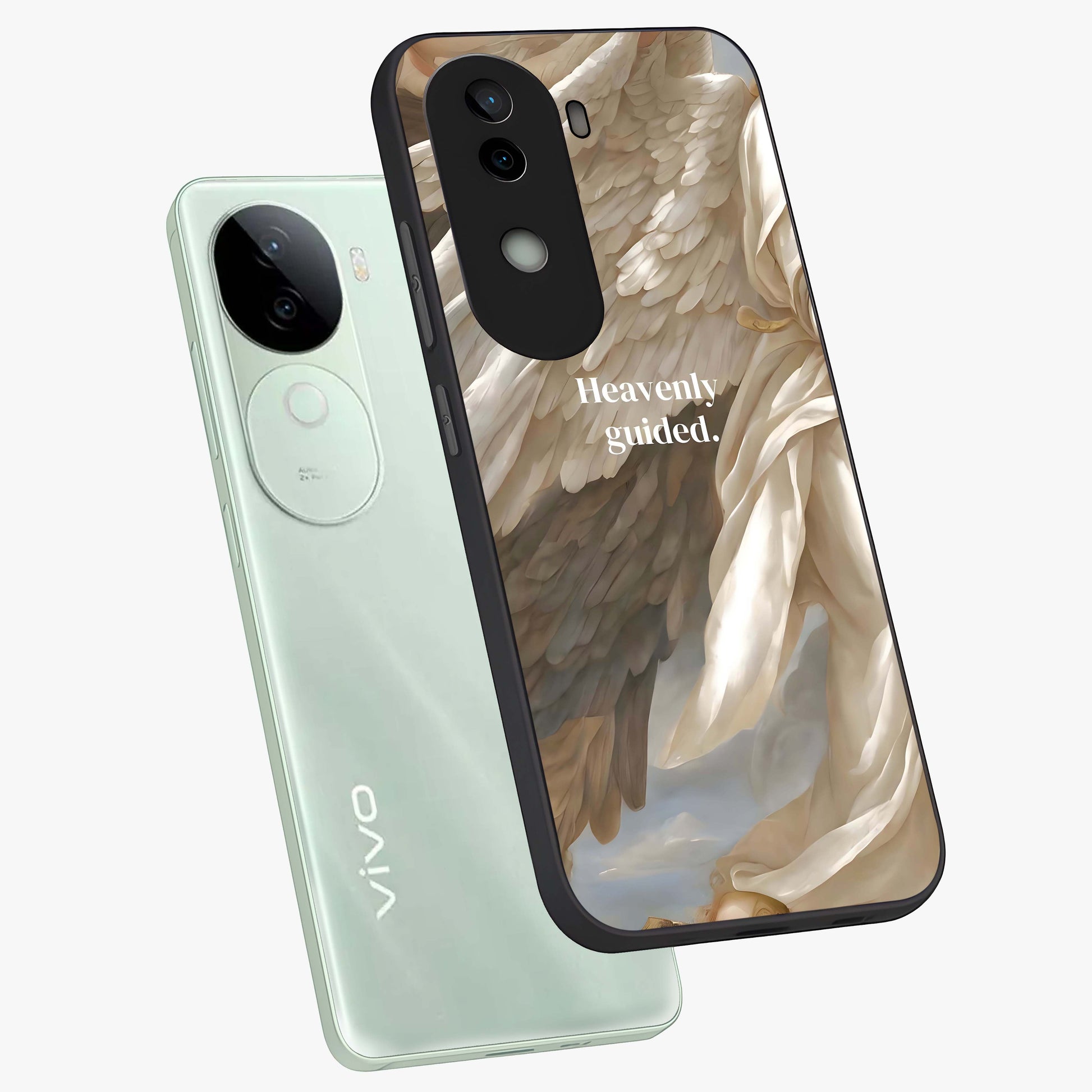 Divine Winged Grace Glass Case displayed in angled mockup highlighting graceful wing design with divine aesthetic style.