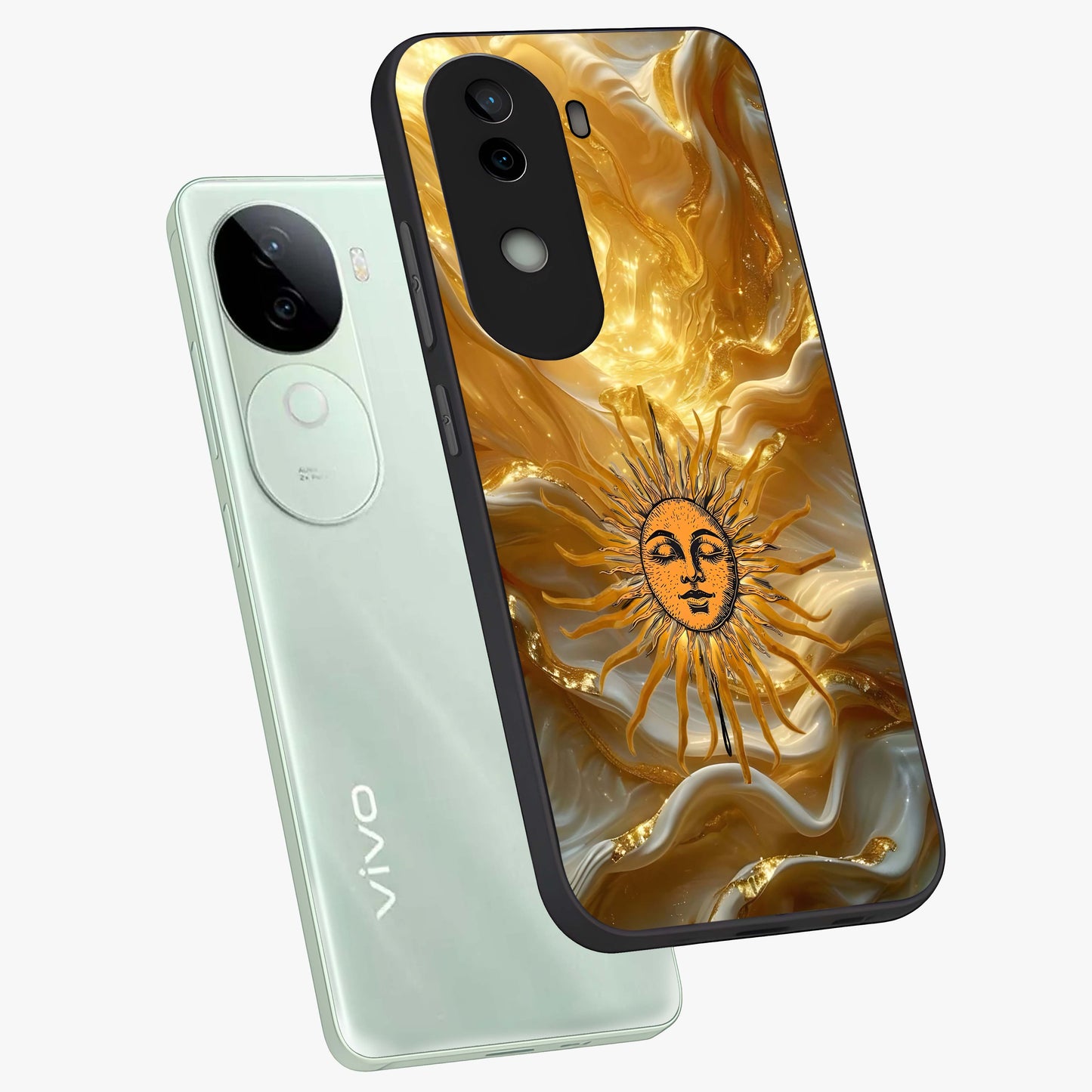 Eternal Golden Glow Glass Case displayed in angled mockup highlighting glowing golden aesthetic design with elegant style.