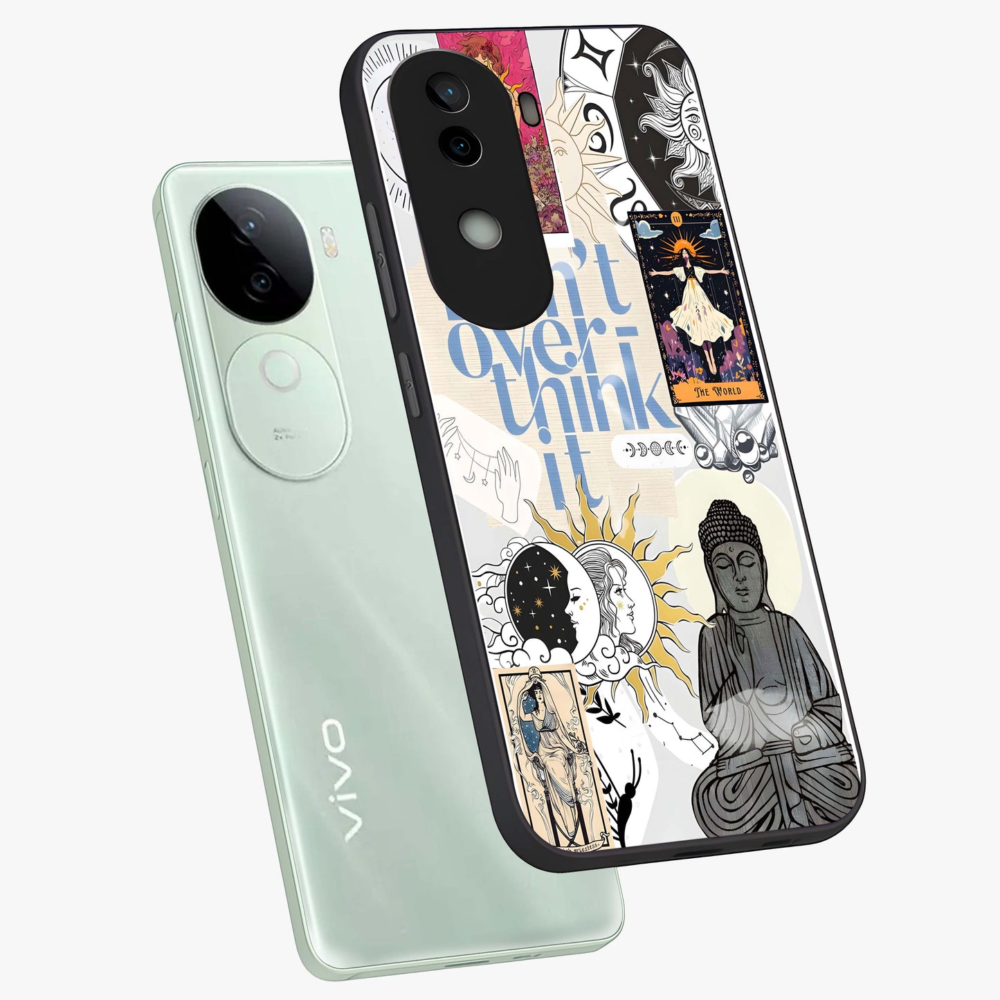 Ethereal Thoughts Glass Case displayed in angled mockup highlighting soft abstract design with calm ethereal aesthetic.