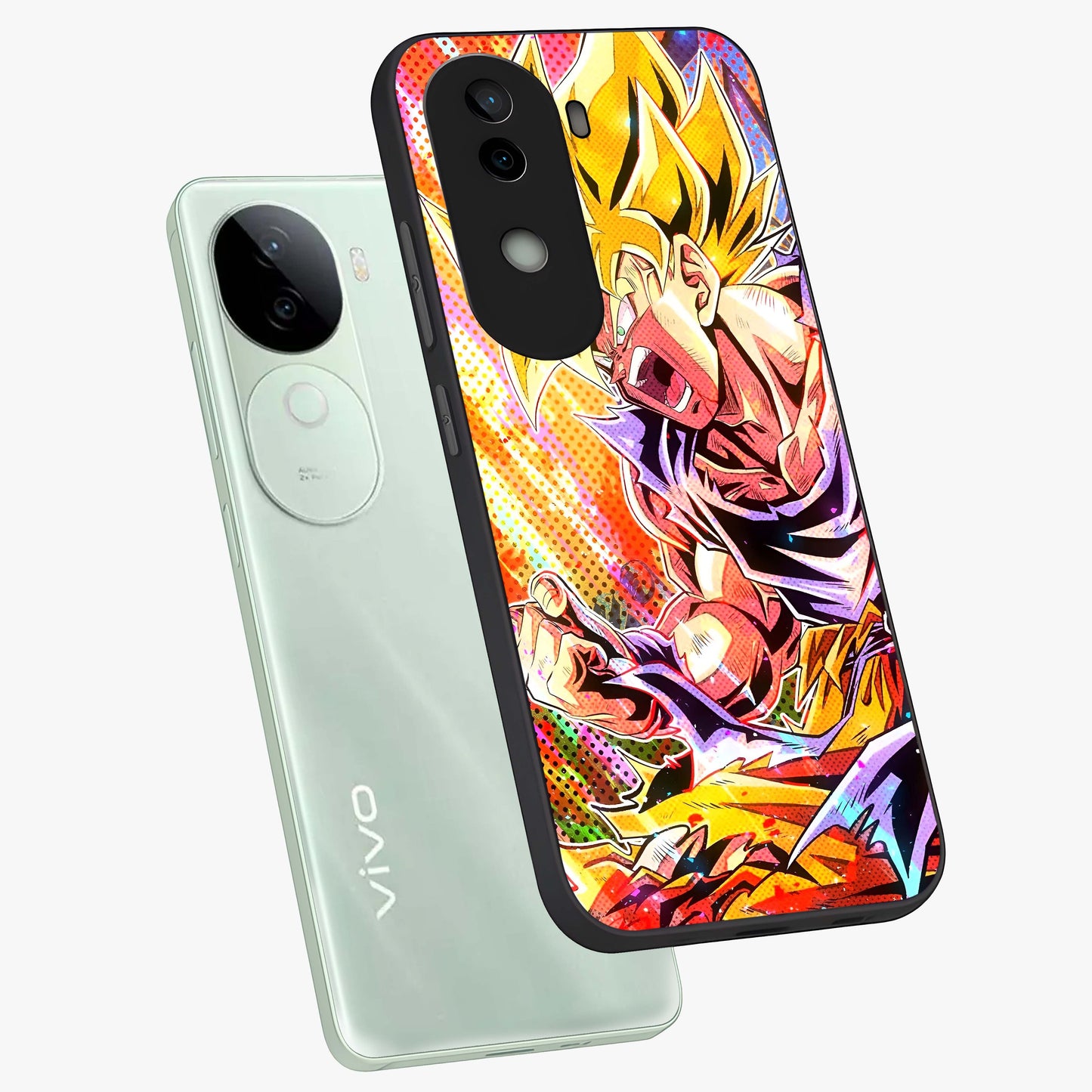Firing Goku Glass Case displayed in angled mockup highlighting dynamic anime character design with action aesthetic.