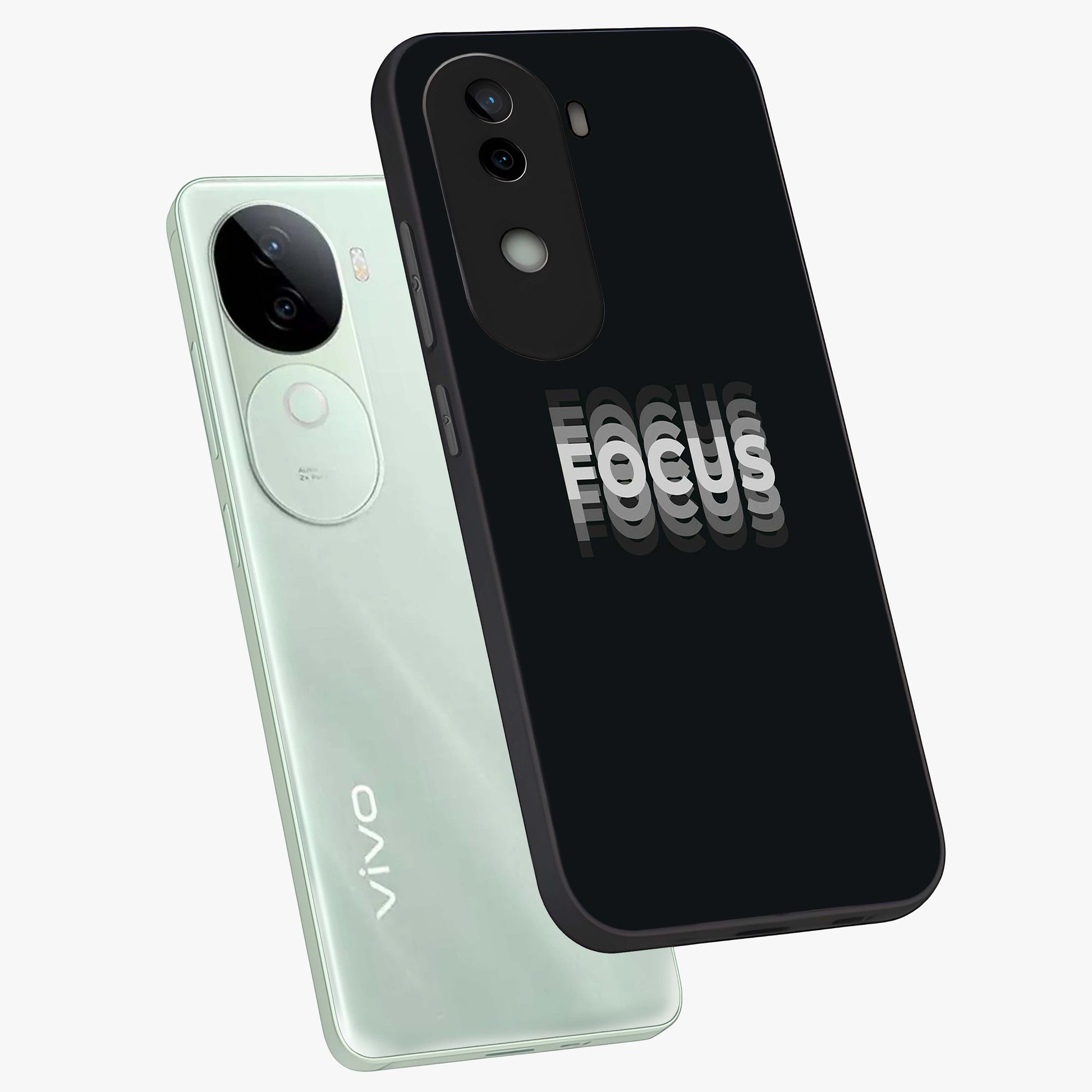 Focus Mode On Glass Case displayed in angled mockup highlighting clean minimal text artwork with modern aesthetic style.