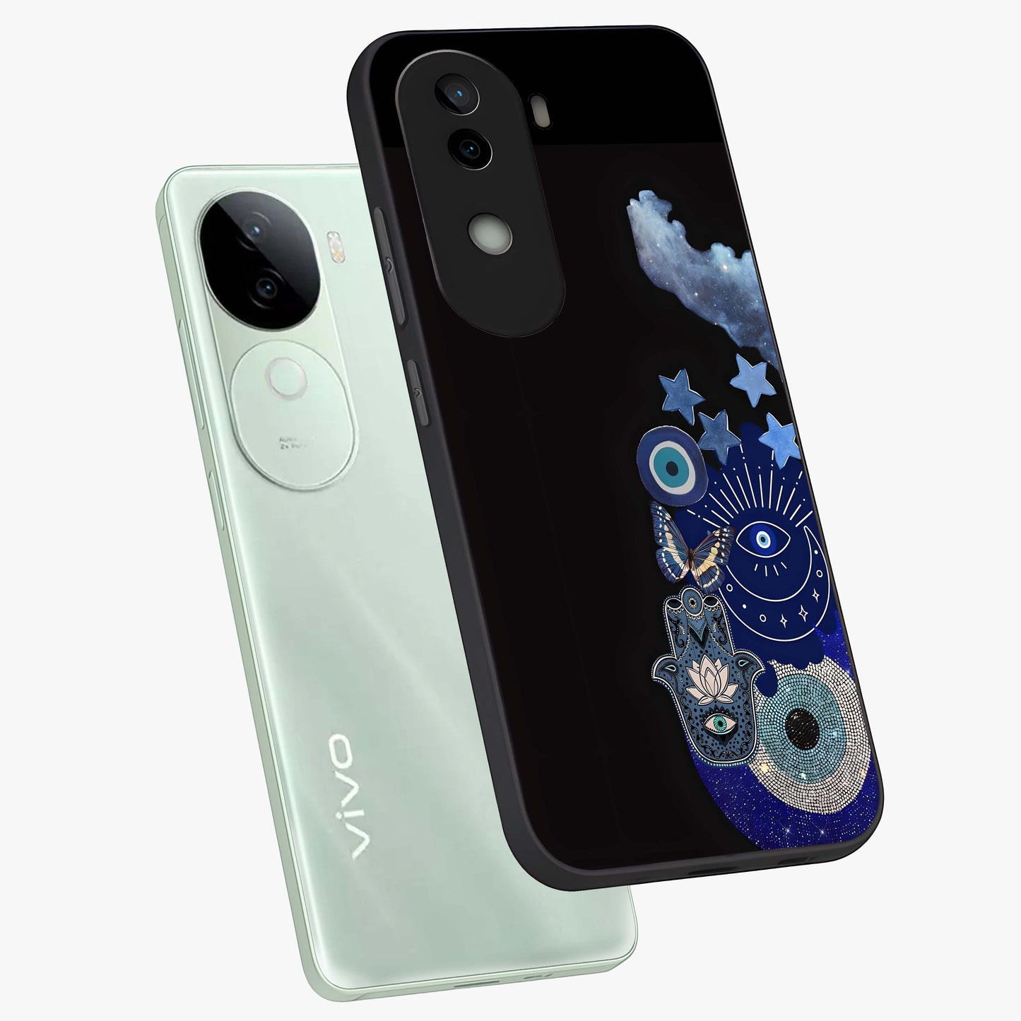 Galactic Charm Cluster Glass Case displayed in angled mockup highlighting luminous galaxy inspired design with dreamy aesthetic.