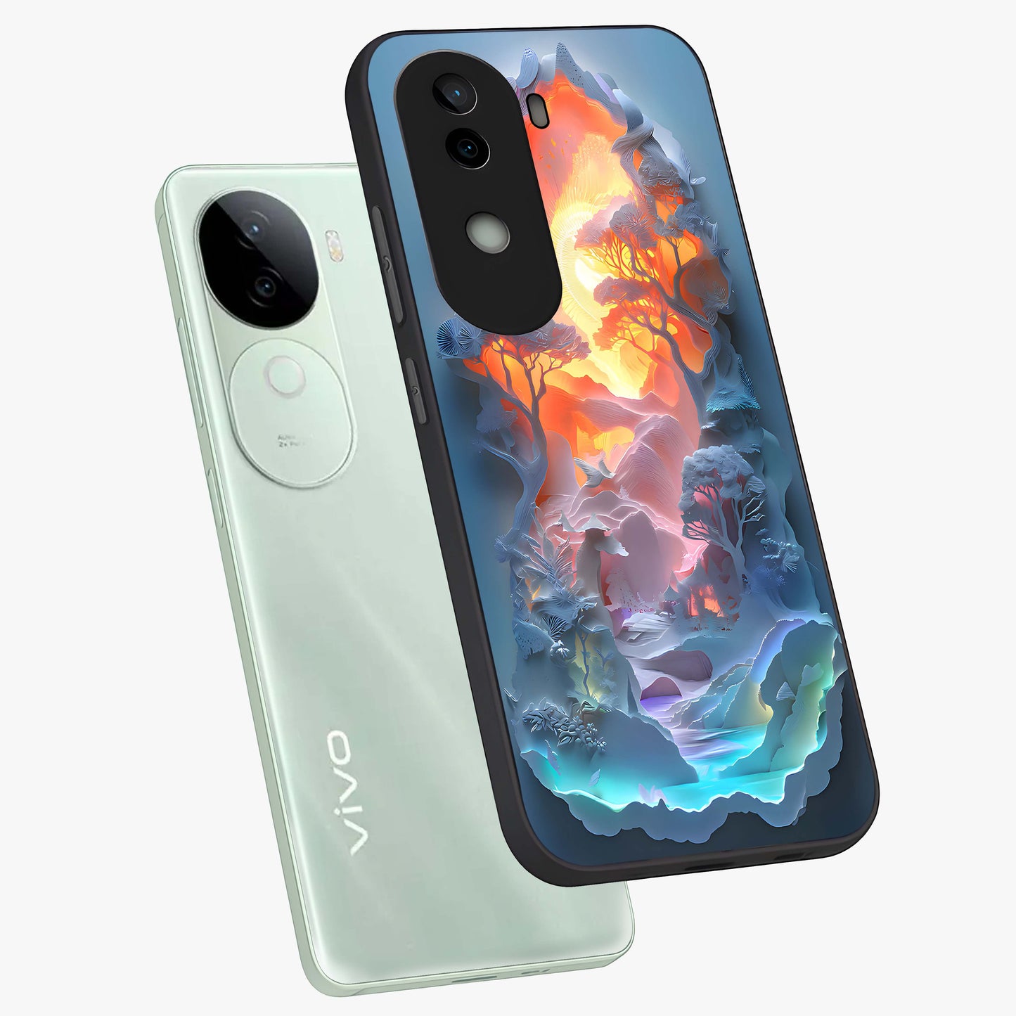 Glow Forest Portal Glass Case displayed in angled mockup highlighting mystical forest design with magical glowing aesthetic.