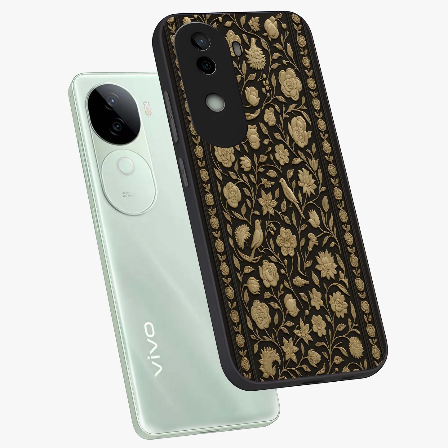 Golden Evil Eye Mandala Glass Case displayed in angled mockup highlighting protective evil eye symbol with golden mandala design.