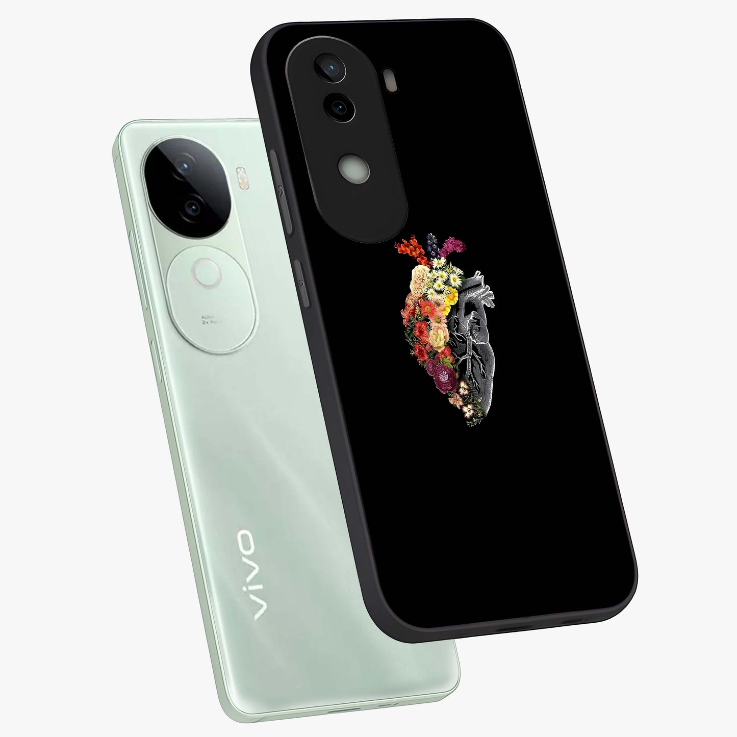 Heart With Flowers Glass Case displayed in angled mockup highlighting romantic flower design with soft aesthetic style.