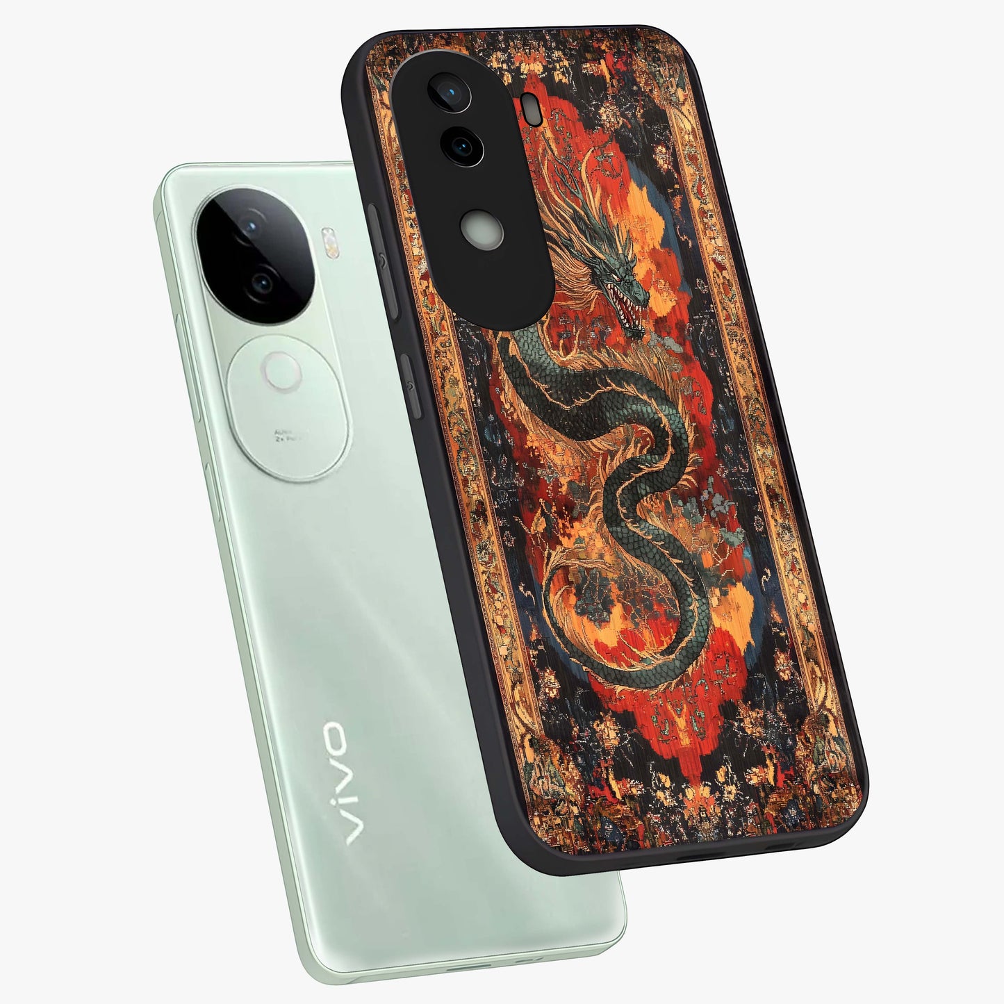Inferno Dragon Soul Glass Case displayed in angled mockup highlighting powerful dragon illustration with inferno aesthetic.