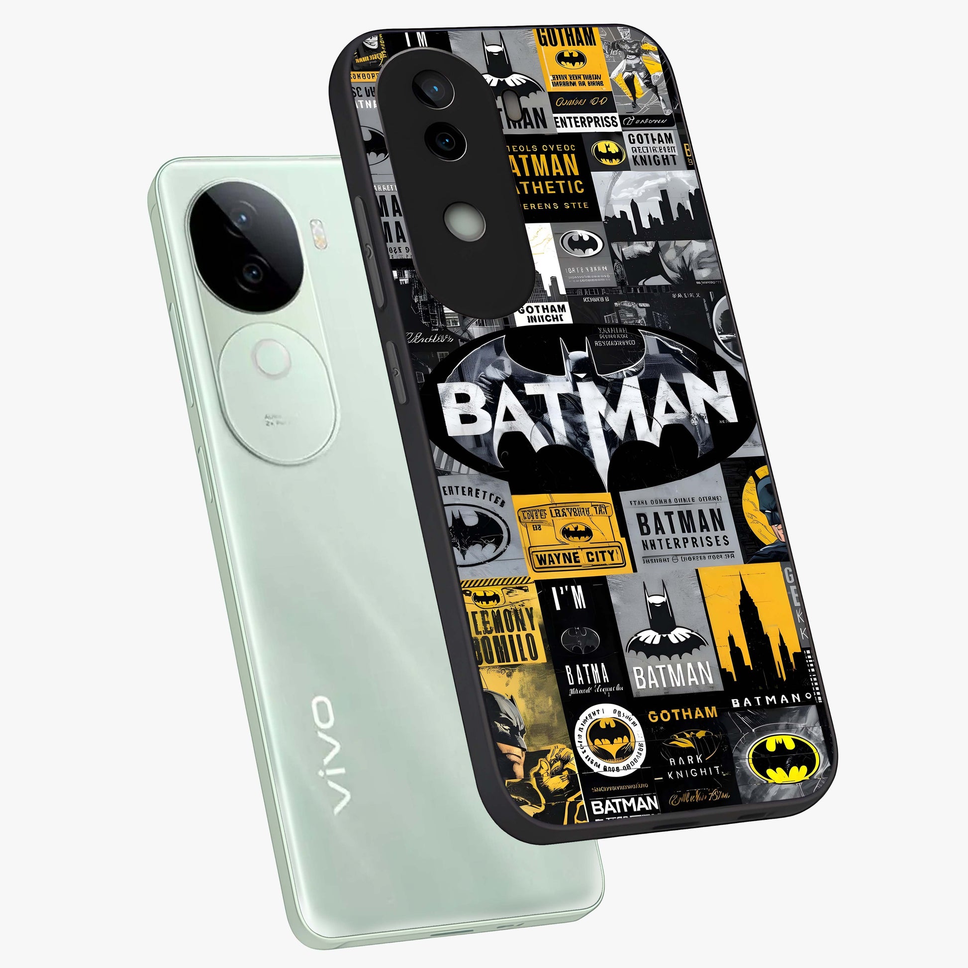 Knight Gotham Rise Glass Case displayed in angled mockup highlighting powerful knight silhouette design with dramatic aesthetic.