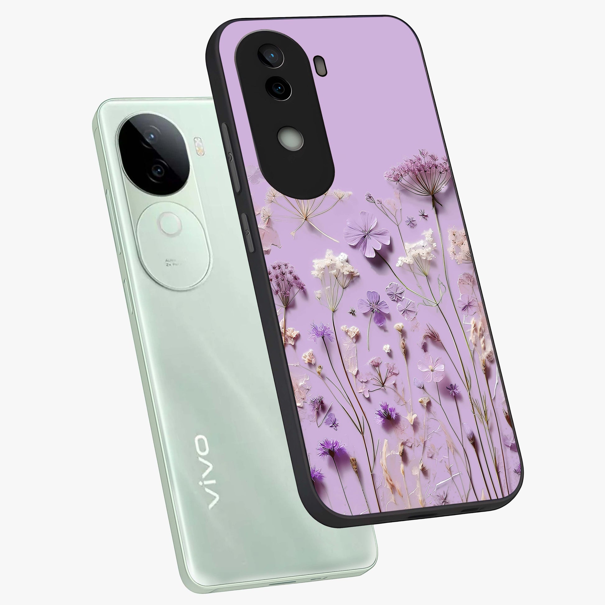 Lavender Blossom Dream Glass Case displayed in angled mockup highlighting dreamy lavender flower design with calming aesthetic style.