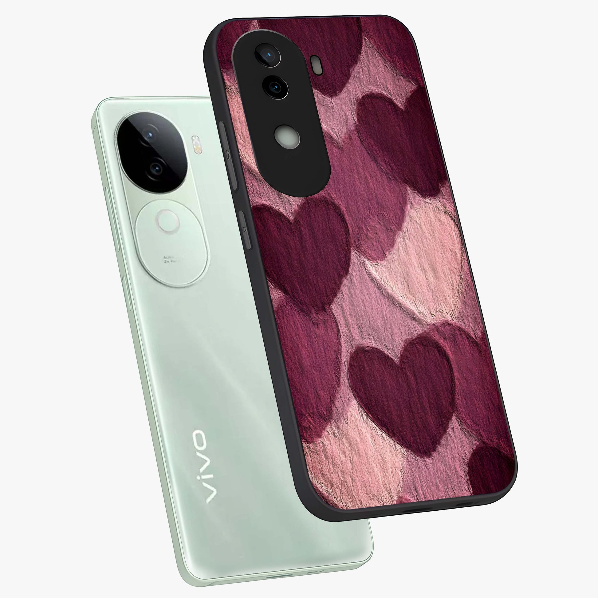 Layered Paper Hearts Glass Case displayed in angled mockup highlighting creative paper craft heart design with romantic aesthetic.