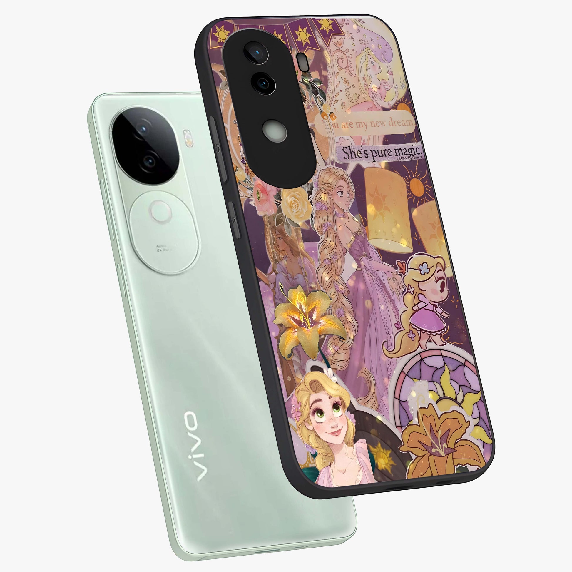 Magical Tangled Dream Glass Case displayed in angled mockup highlighting whimsical fantasy design with magical aesthetic.
