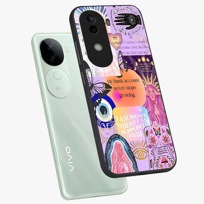 Manifestation Collage Glass Case displayed in angled mockup highlighting inspirational aesthetic collage design.