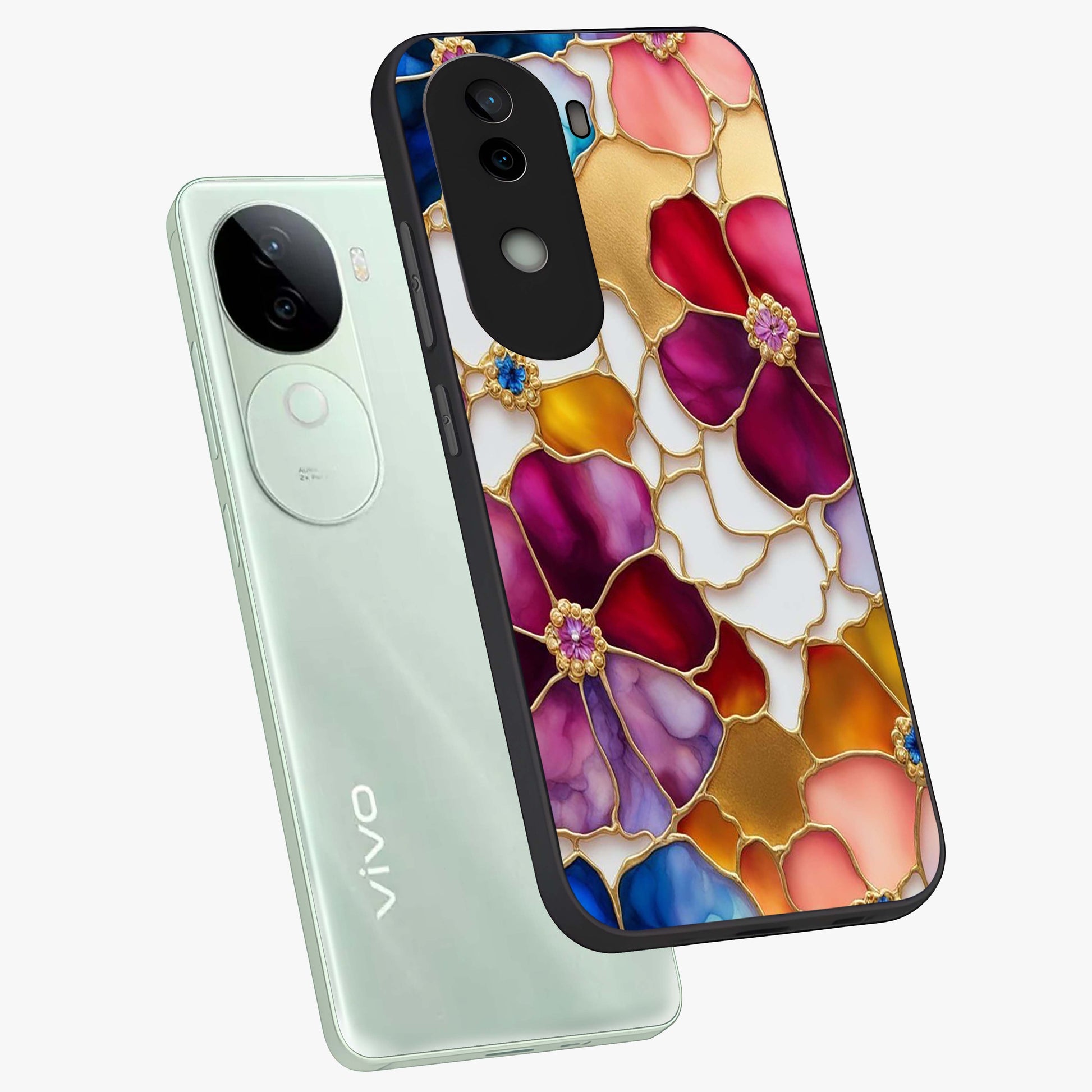 Marble Flower Pattern Glass Case displayed in angled mockup highlighting elegant marble floral design with modern aesthetic.