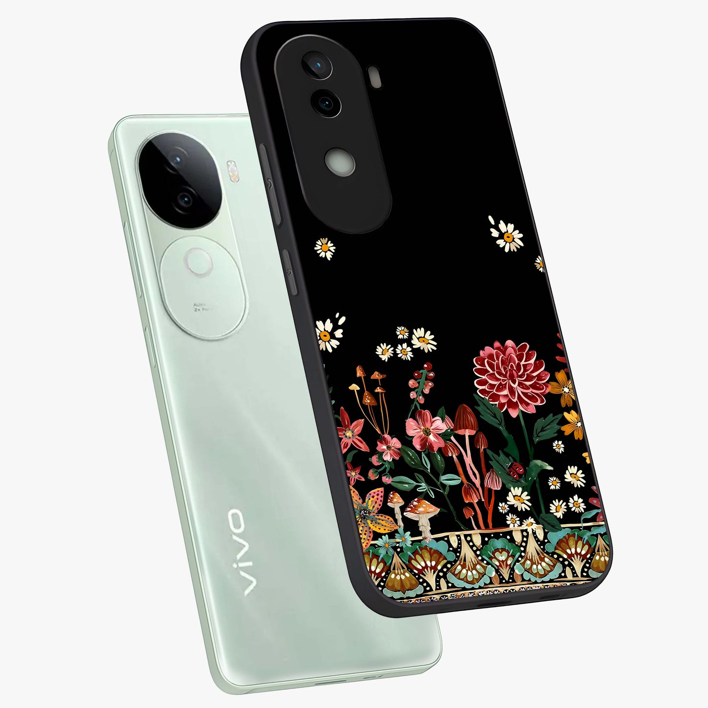 Midnight Bloom Pattern Glass Case displayed in angled mockup highlighting elegant flower design with midnight aesthetic style.