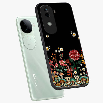 Midnight Bloom Pattern Glass Case displayed in angled mockup highlighting elegant flower design with midnight aesthetic style.