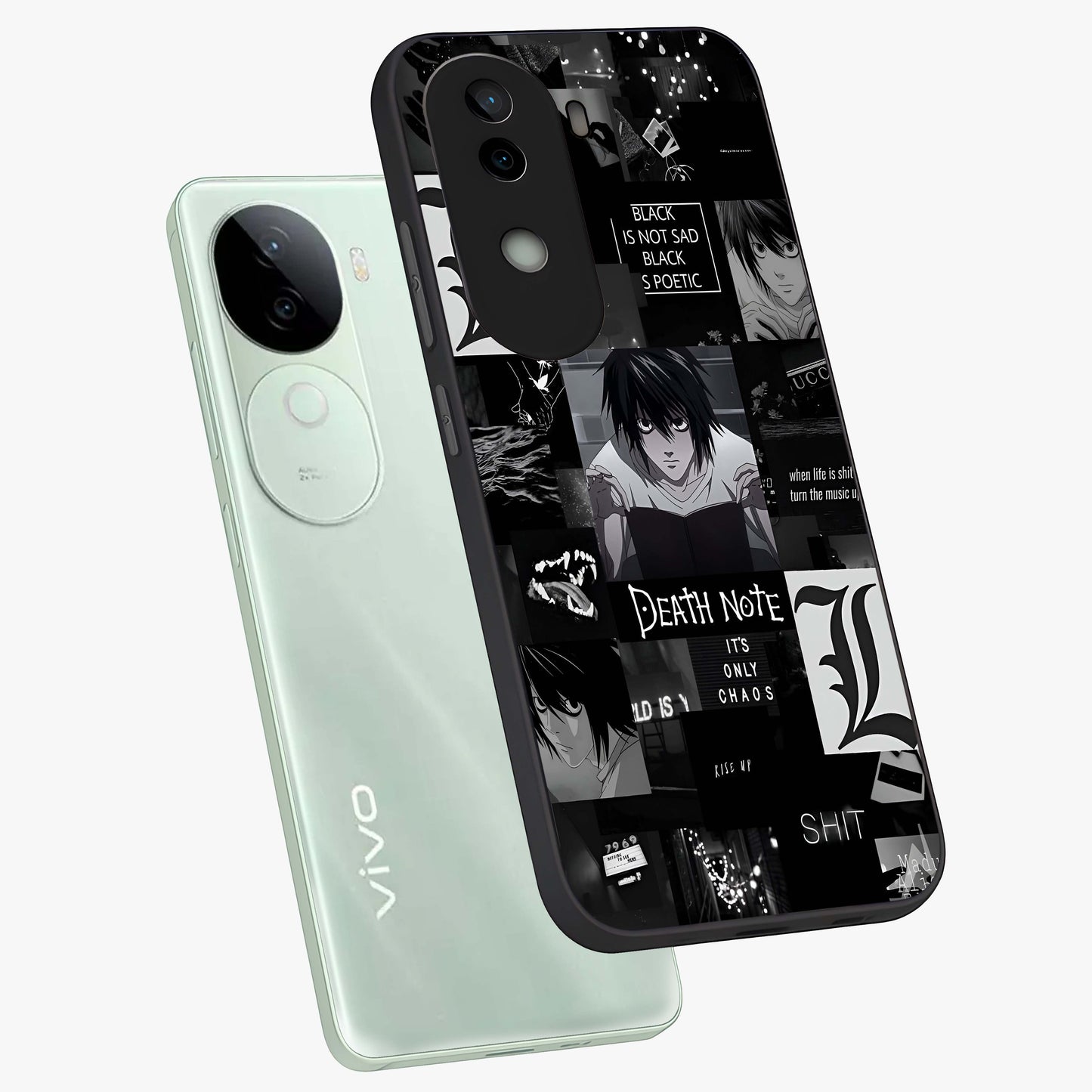 Midnight Chaos Mind Glass Case displayed in angled mockup highlighting chaotic artistic design with dramatic midnight aesthetic.