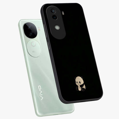 Midnight Panda Love Glass Case displayed in angled mockup highlighting adorable panda illustration with midnight aesthetic.