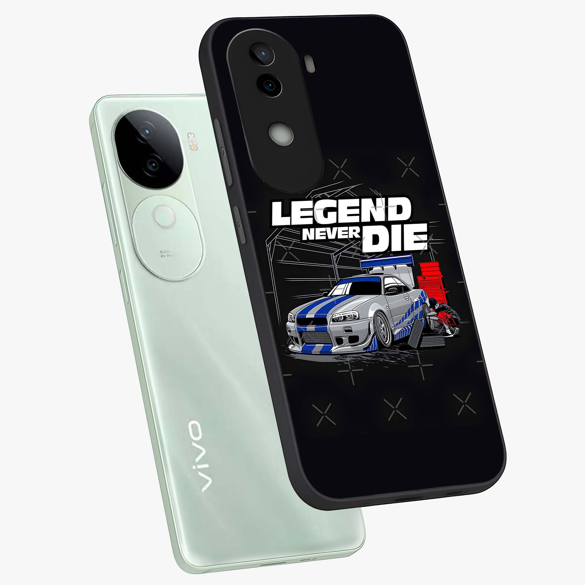 Midnight Racing Legacy Glass Case displayed in angled mockup highlighting dynamic automotive design with bold midnight aesthetic.