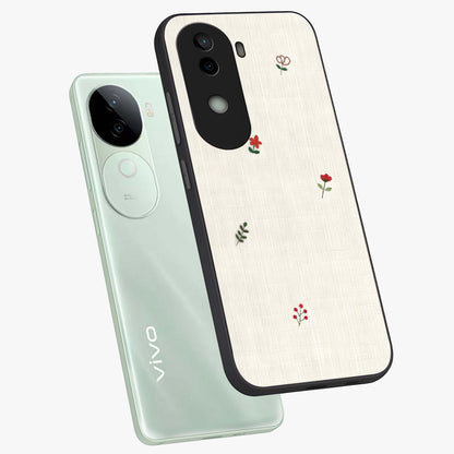 Minimalistic Blue With White Flower Pattern Glass Case displayed in angled mockup highlighting simple floral design with minimal aesthetic.