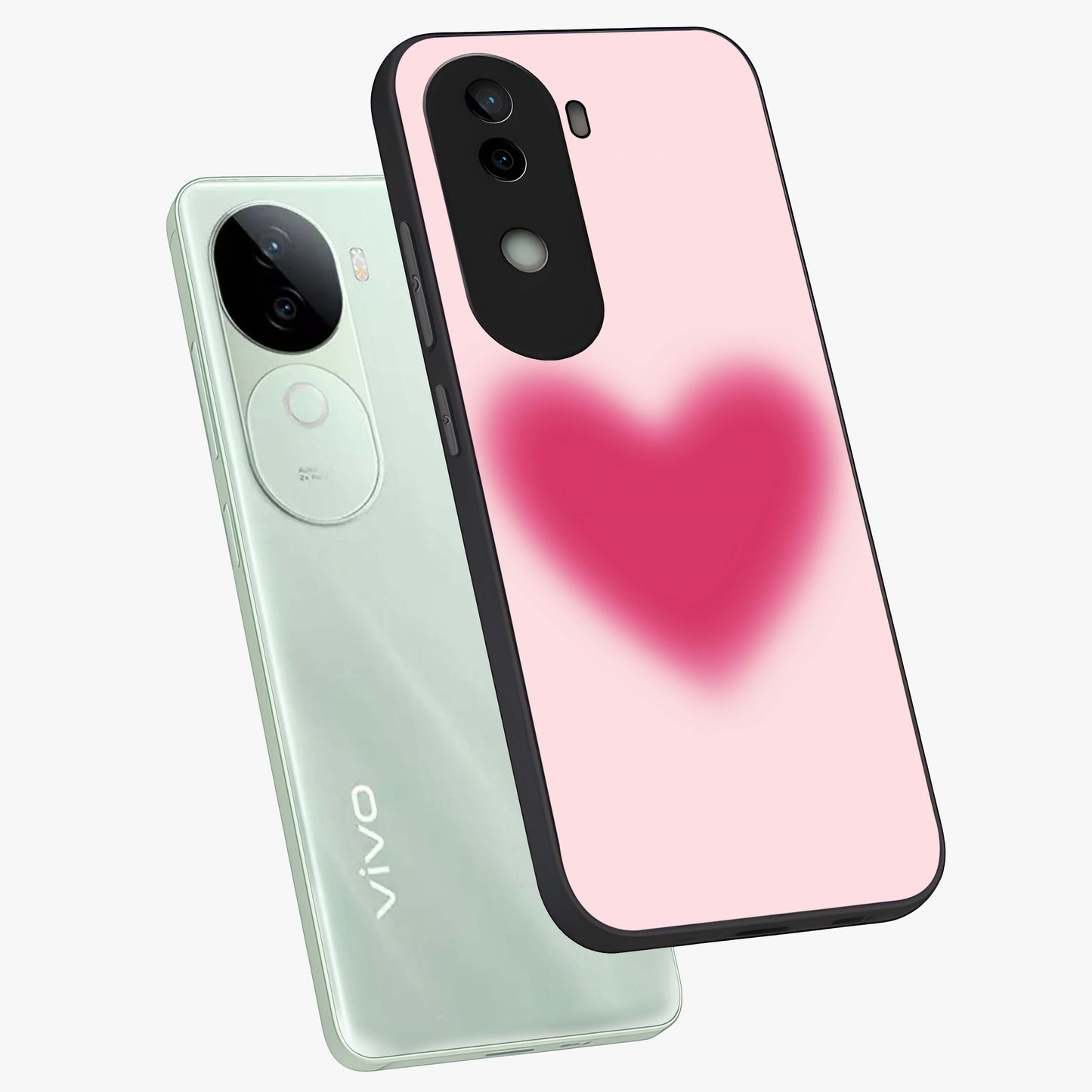 Pink Aura Heart Glass Case displayed in angled mockup highlighting vibrant pink heart design with dreamy aura aesthetic.