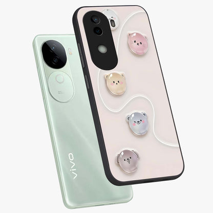 Puffy Face Parade Glass Case displayed in angled mockup highlighting playful cartoon face design with fun aesthetic.