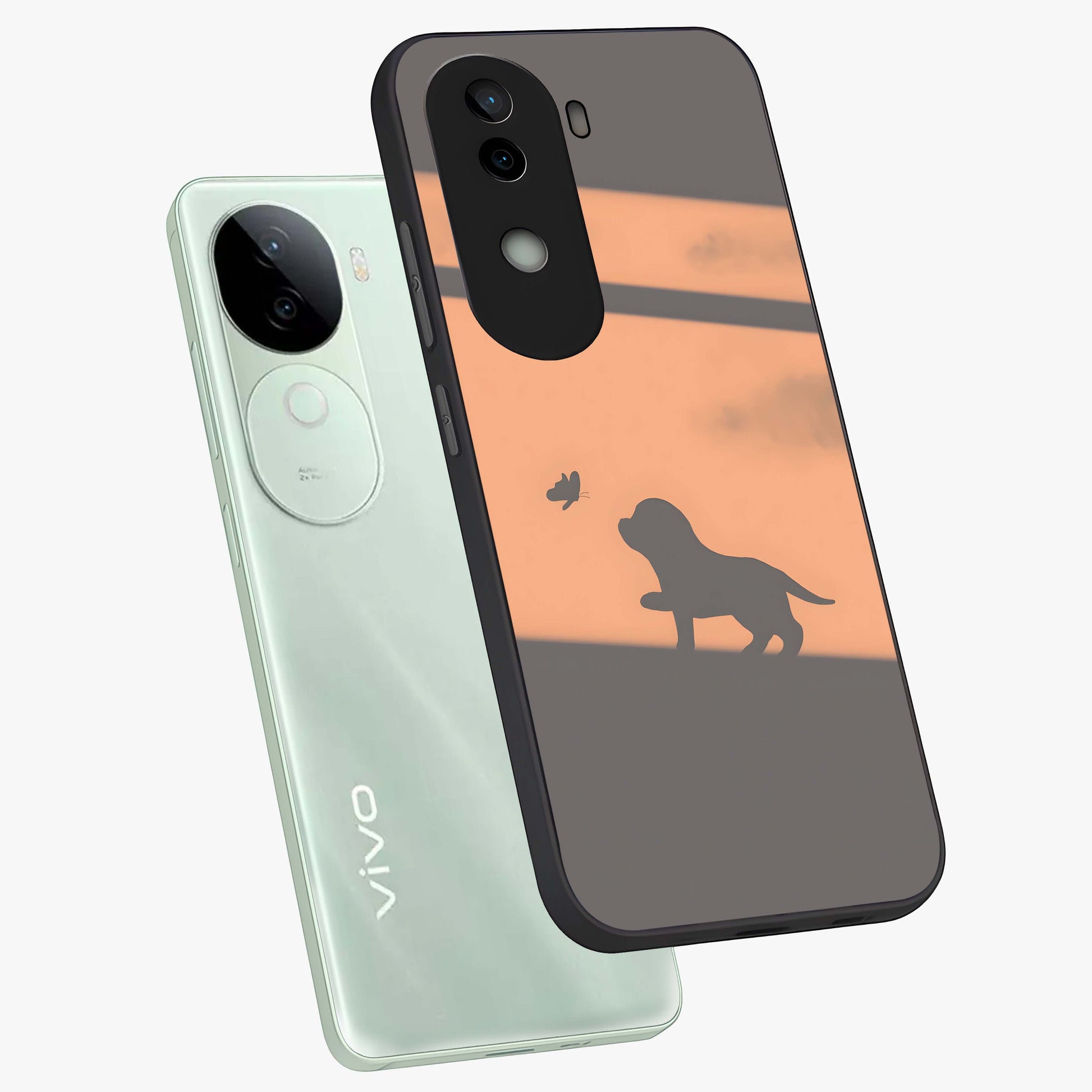 Puppy Shadow Art Glass Case displayed in angled mockup highlighting playful dog illustration with artistic shadow aesthetic.