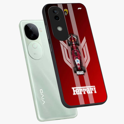 Red Ferrari F1 Vertical Glass Case displayed in angled mockup highlighting high speed racing design with bold automotive aesthetic.