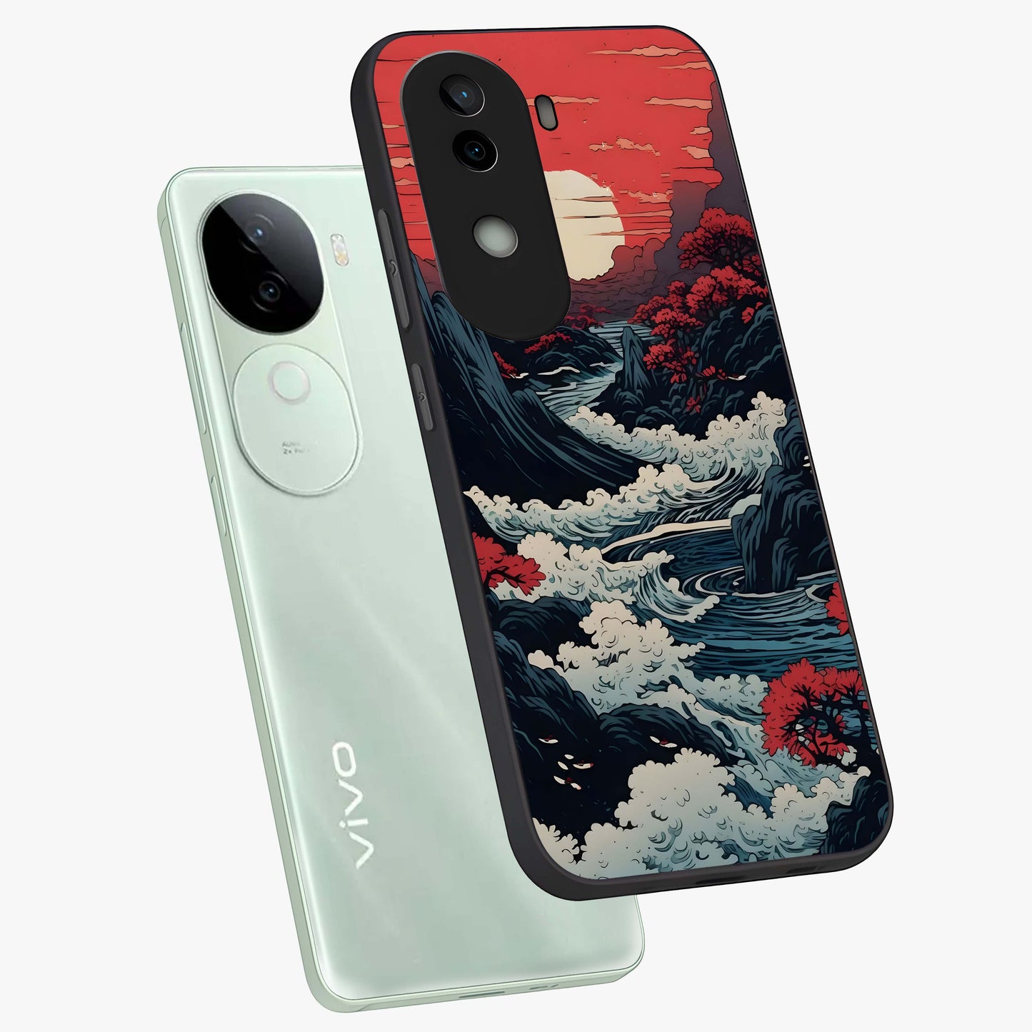 Red Sunset Scenery Glass Case displayed in angled mockup highlighting glowing sunset sky design with scenic aesthetic.