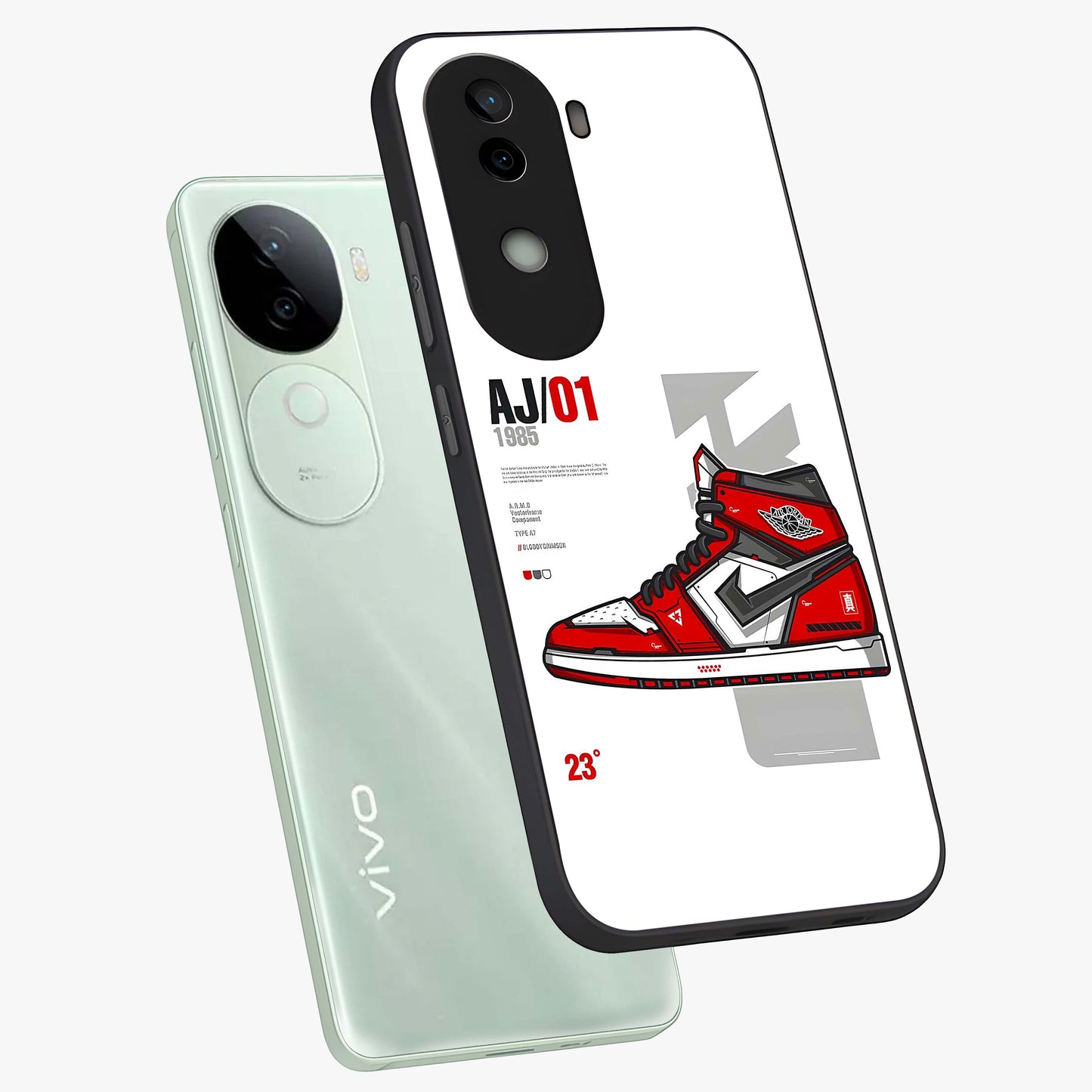 Retro Sneaker Blueprint Glass Case displayed in angled mockup highlighting detailed shoe design with sporty retro aesthetic.