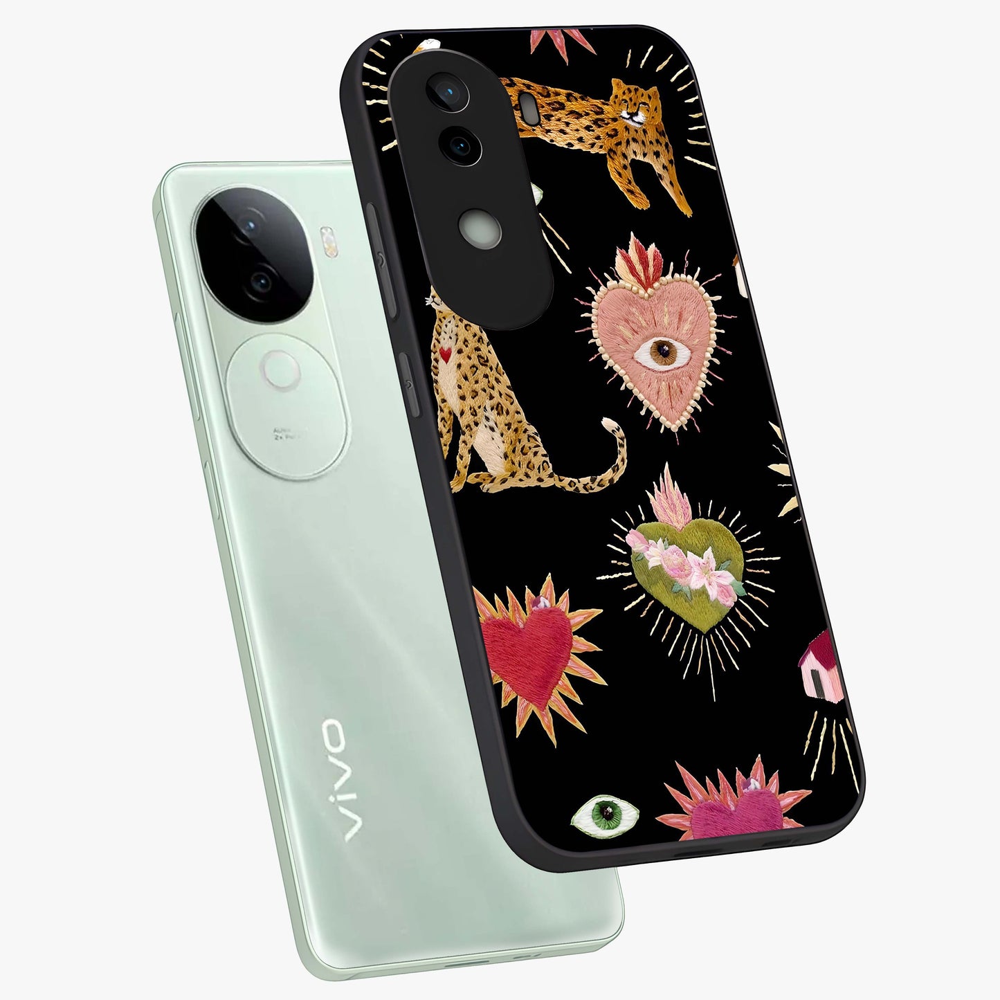 Sacred Jungle Heart Glass Case displayed in angled mockup highlighting lush tropical design with natural aesthetic style.