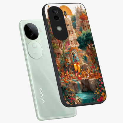 Sacred Sunlight Gods Glass Case displayed in angled mockup highlighting radiant spiritual design with celestial aesthetic.