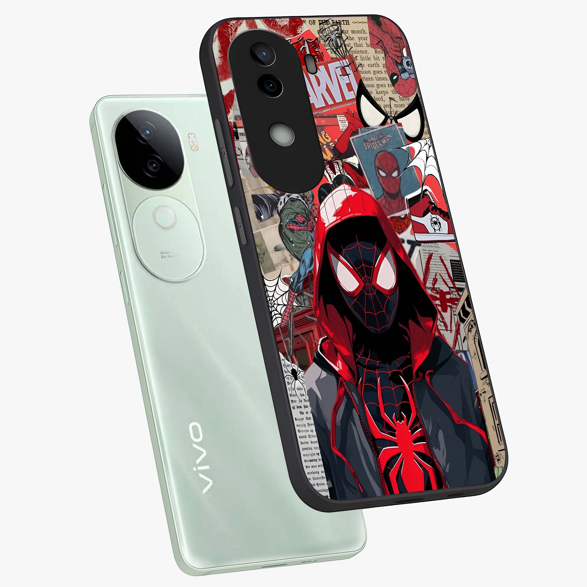 Spider Collage Street Glass Case displayed in angled mockup highlighting dynamic street style collage design with comic aesthetic.