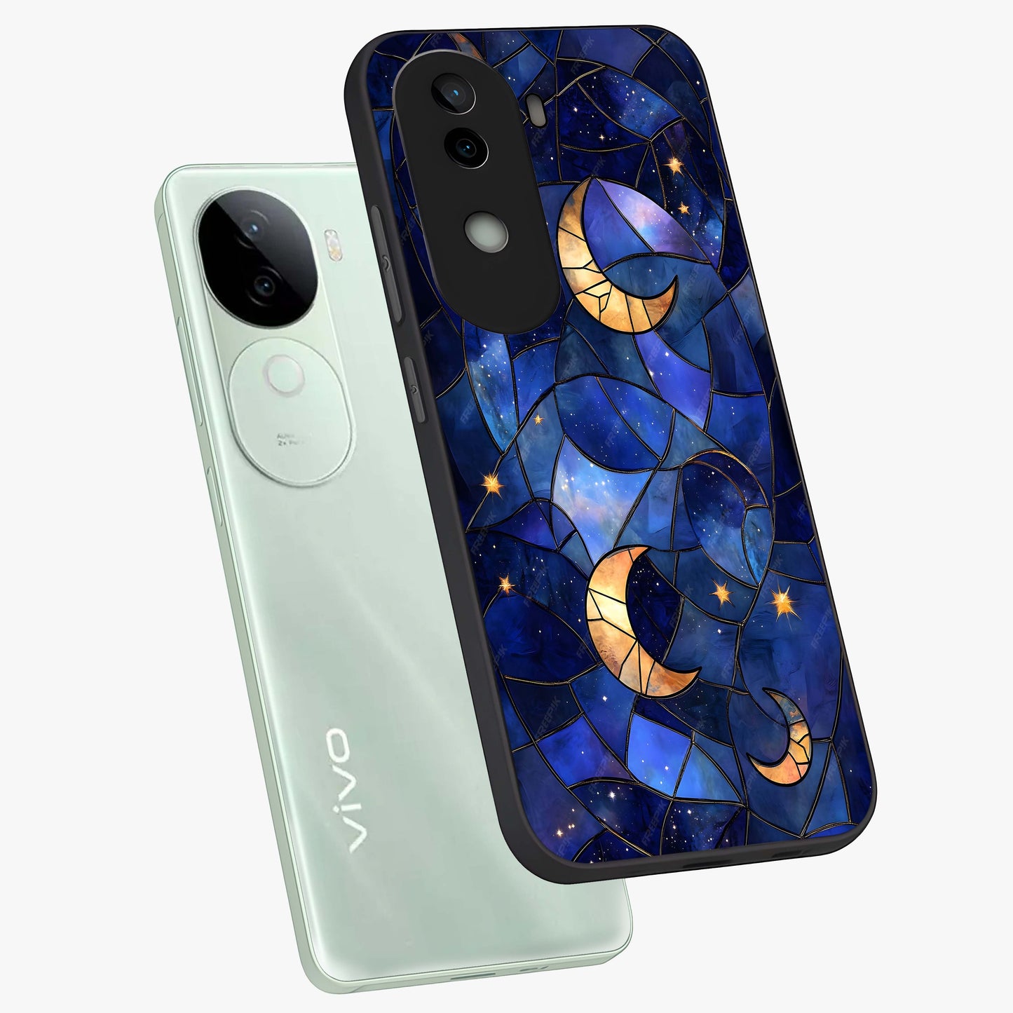 Starlit Sky Tapestry Glass Case displayed in angled mockup highlighting celestial night pattern with artistic aesthetic style.