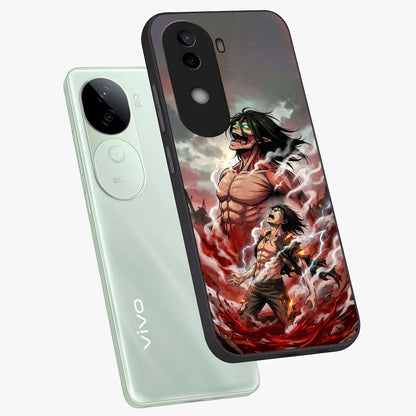 Titan Awakening Fury Glass Case displayed in angled mockup highlighting dramatic giant warrior design with bold anime aesthetic.