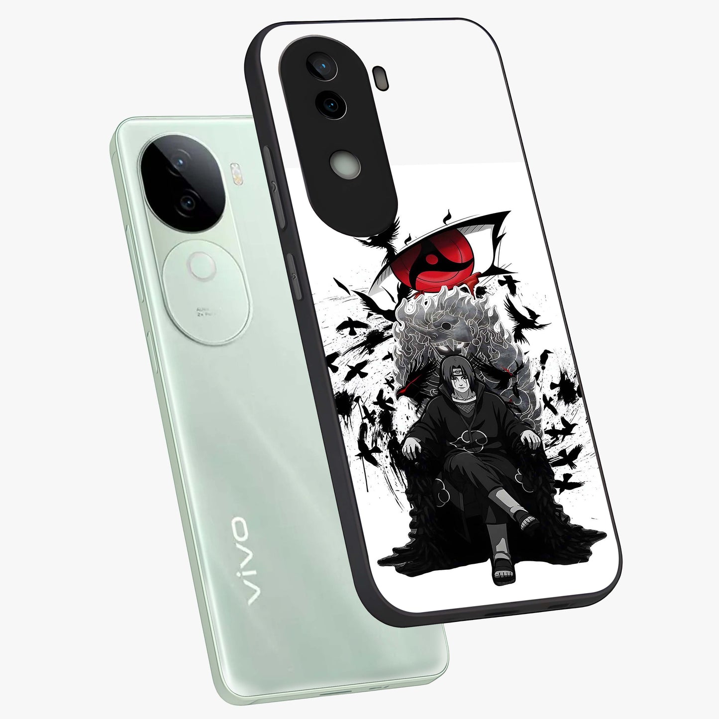 Uchiha Shadow Throne Glass Case displayed in angled mockup highlighting glowing aquatic design with celestial aesthetic.