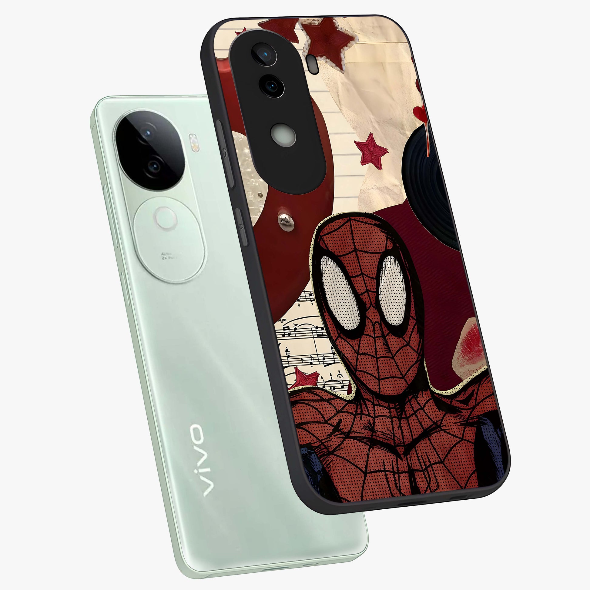 Web Warrior Vibes Glass Case displayed in angled mockup highlighting dynamic web design with comic style aesthetic.