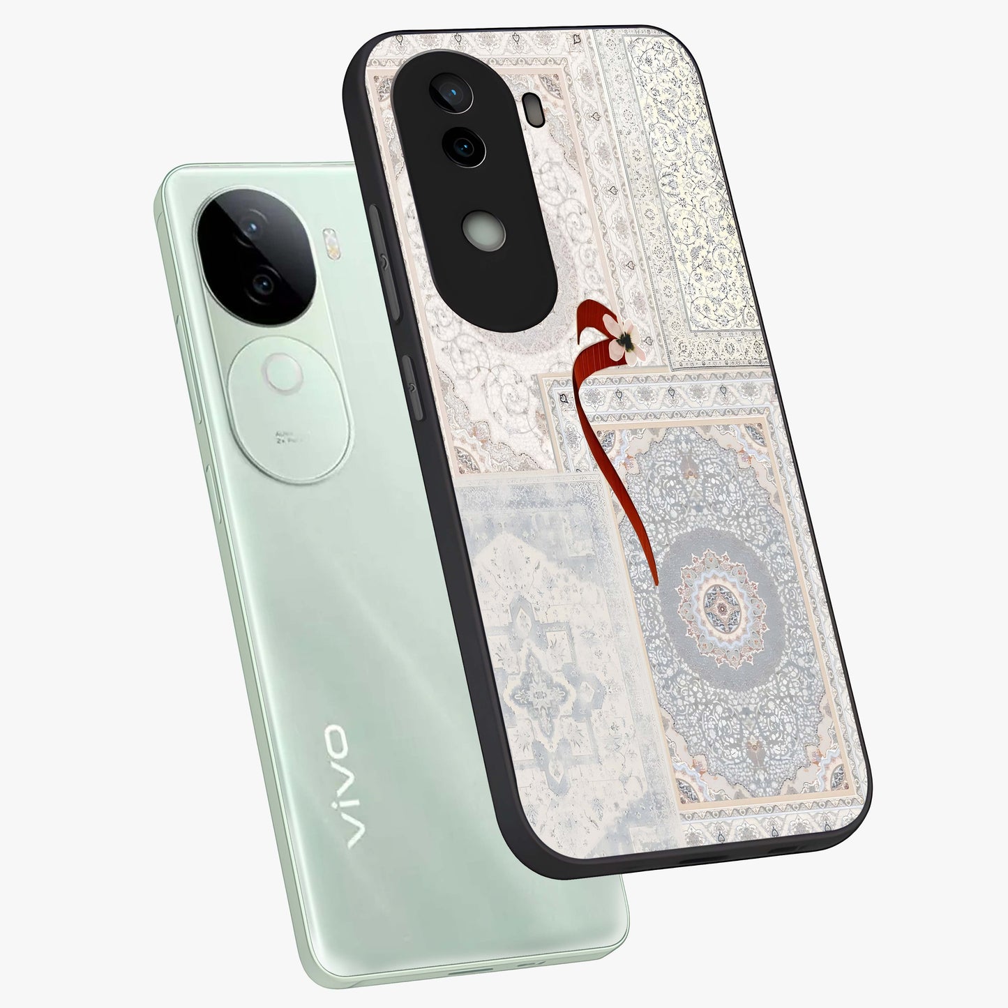 White Aesthetic Bow Glass Case displayed in angled mockup highlighting clean bow design with soft aesthetic style.