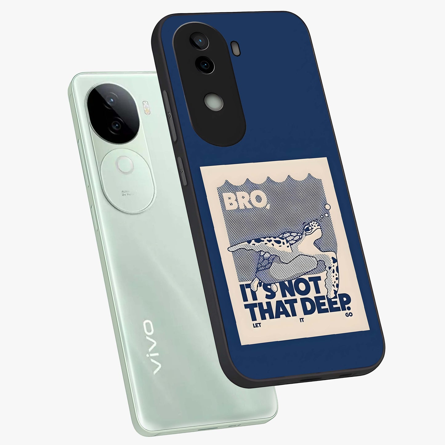 Worry Less Swim Glass Case displayed in angled mockup highlighting fun typography design with relaxed aesthetic style.