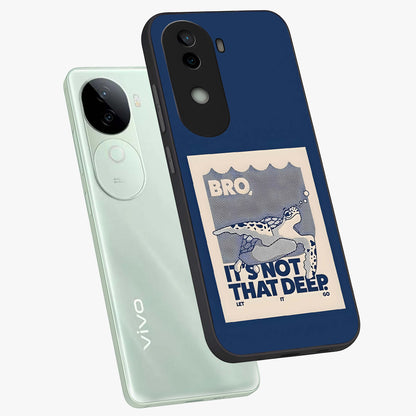 Worry Less Swim Glass Case displayed in angled mockup highlighting fun typography design with relaxed aesthetic style.