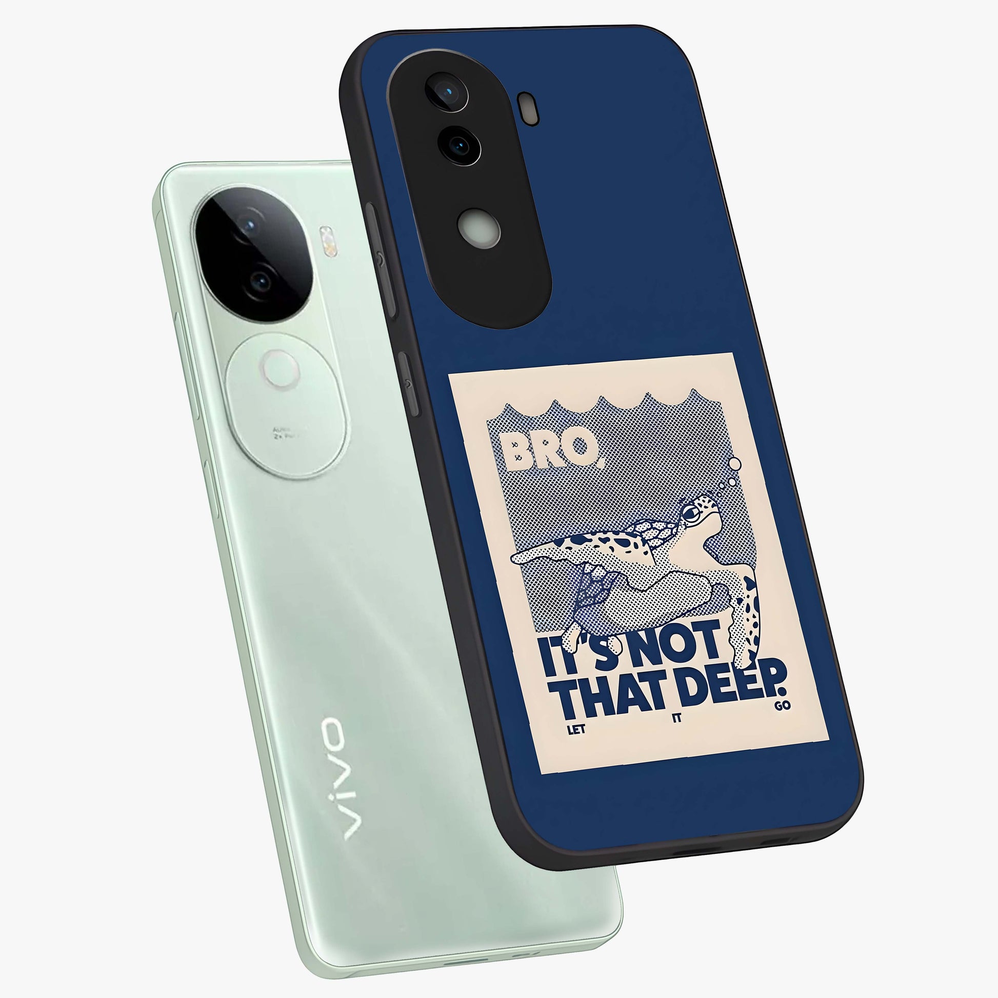 Worry Less Swim Glass Case displayed in angled mockup highlighting fun typography design with relaxed aesthetic style.