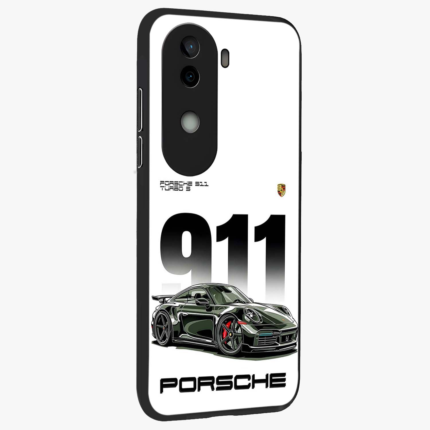 911 Turbo Dominance Glass Case upright perspective showcasing powerful racing design and modern automotive aesthetic.