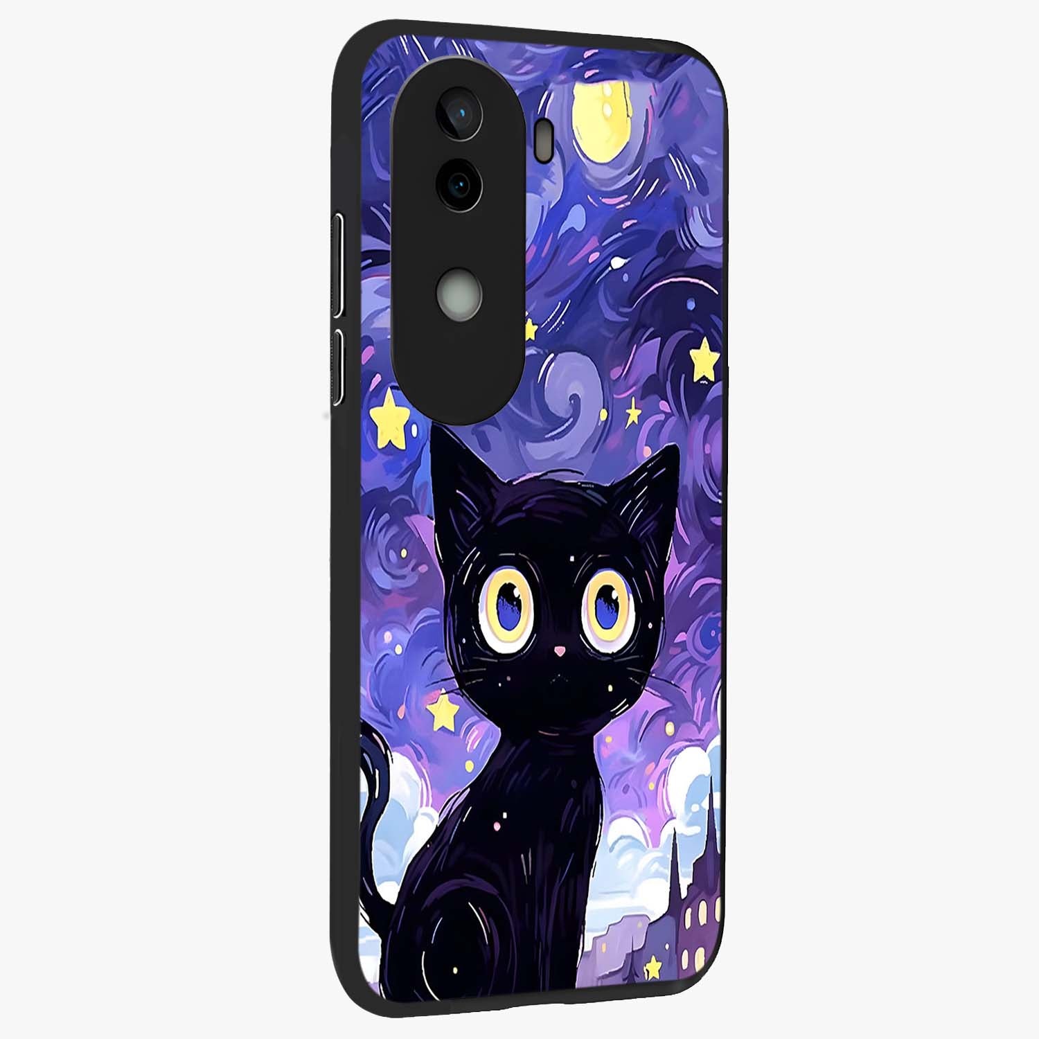Abstract Cat Art Glass Case upright view showcasing creative feline illustration and aesthetic artistic style.