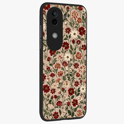 Biege Flower With Leaf Glass Case upright view showcasing delicate beige flower illustration with clean botanical style.